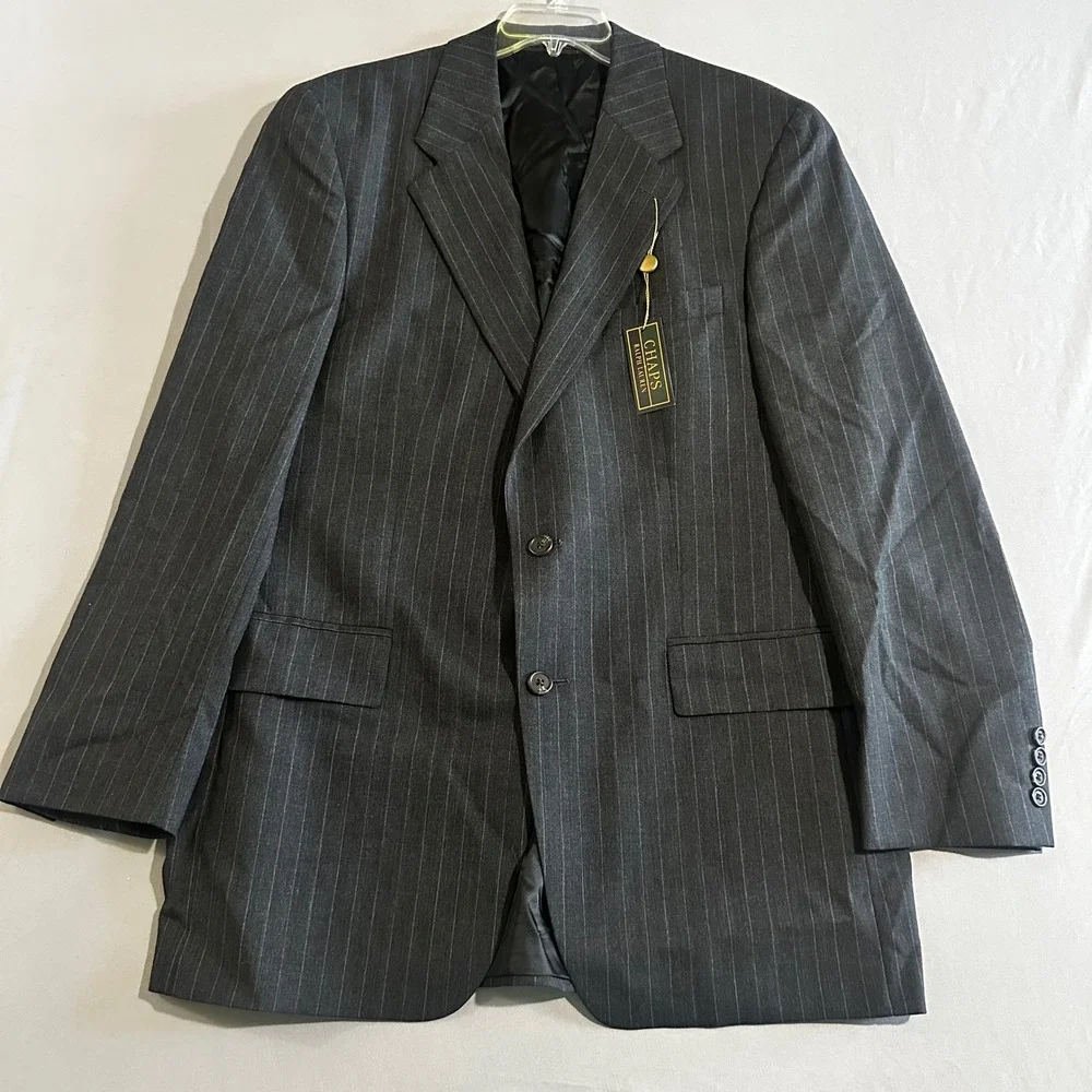 Chaps Ralph Lauren Blazer Mens 42T Grey Good Pinstripe Wool 2-Button Jacket